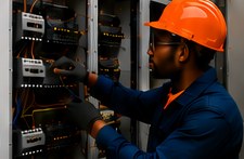 Électricien travaillant sur un tableau électrique
